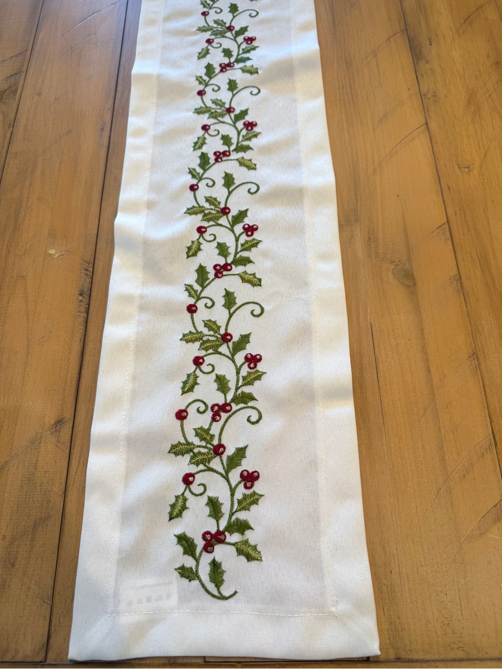 Sander Table & Home Christmas Table Runner 61” Embroidered Holly Berries Holiday
